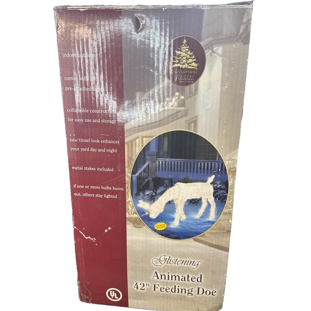 Vintage 2006 42" Glistening Animated Feeding Doe White Light Up Head Moves